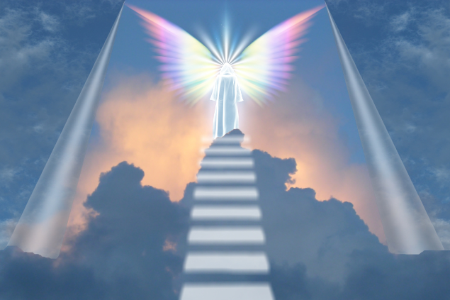 Representação de anjo descendo escadas 