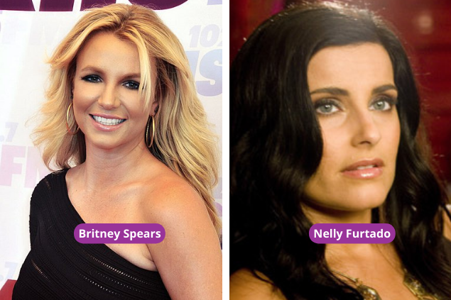 Fotos da Britney Spears sorrindo e Nelly Furtado