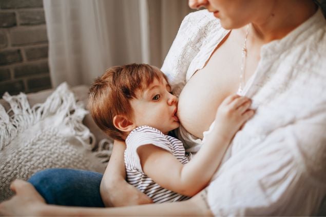 Mãe amamentando o seu bebê no peito.
